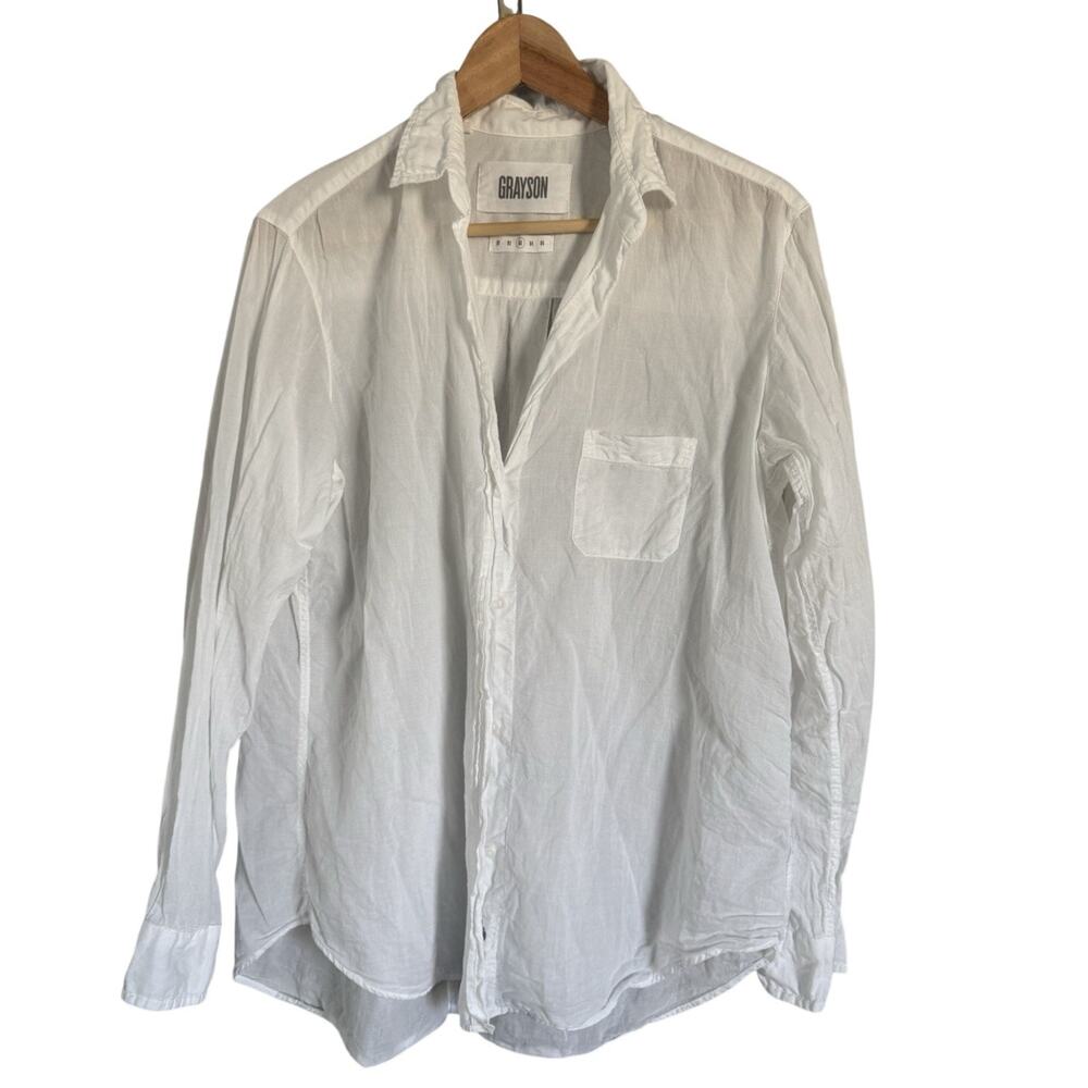 Grayson Button Front Shirt Womens Medium White Cotton Classic Casual Blouse